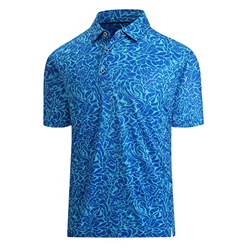 Damipow Premium Golf Shirts for Men Dry Fit Performance Polo Short Sleeve Collared Shirt,Blue,L