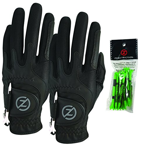 Zero Friction Male Men’s Compression-Fit Synthetic Golf Glove (2 Pack), Universal Fit Black/Black, One Size (GL00105)
