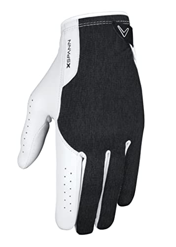 Callaway Golf Men’s X-Spann Compression Fit Premium Cabretta Leather Golf Glove, Worn on Left Hand, Medium, White/Black