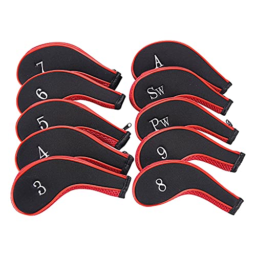Sword &Shield sports Neoprene Zipper Golf Club Iron Head Covers Iron Covers 10pcs/Set(Red&Black)