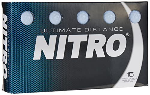 Nitro Long Distance High-Durability Golf Balls (15PK) All Levels Ultimate Distance Titanium Core High Velocity Great Stop & Sticking Ability Golf Balls USGA Approved-Total of 15-White
