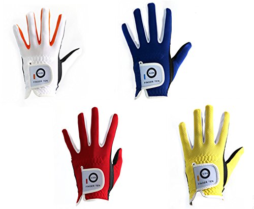 Golf Gloves Junior Kids Youth Toddler Boys Girls Left Hand Right Hand Dura Feel White Blue Red Yellow Golf Glove Extra Value 2 Pack Age 4-11 Years Old (Large(Age 7-8) Blue, Worn on Left Hand)