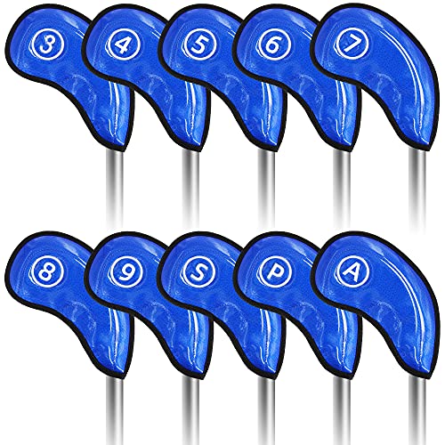 Golf Iron Covers- 10pcs Iron Head Covers for Golf Clubs, PU Leather Golf Club Head Covers Set Fit Callaway Ping Taylormade Cobra Golf Club Covers 3-9/A/P/S