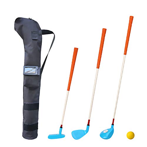 KONDAY Kids Golf Clubs Set Children Golf Set Yard Sports Tools Three Clubs with Carry Bag and Soft Balls (Blue)
