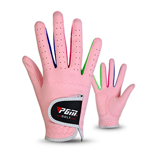 PGM Kids Youth Junior Toddler Boys Girls Golf Gloves Microfiber Synthetic Gloves for Left Hand Right Hand Golf Gloves Extra Value 1 Pair White Pink Age 2-10 (Pink, Medium (#15))