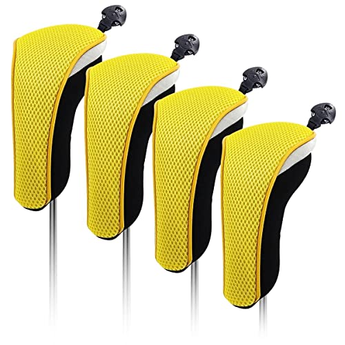4X Thick Neoprene Hybrid Golf Club Head Cover Headcovers with Interchangeable Number Tags (Yellow)