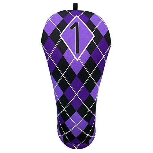 BeeJos Purple and Black Argyle Golf Club Head Covers (Driver 460CC 1, Driver)