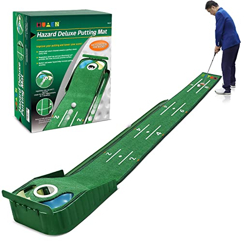 HUAEN Golf Putting Green, Mat for Indoors, Golf Putting Matt with Ball Return and 3 Holes, Golf Training and Practice Equipment at Home or Office, Golf Gifts Accessories for Men