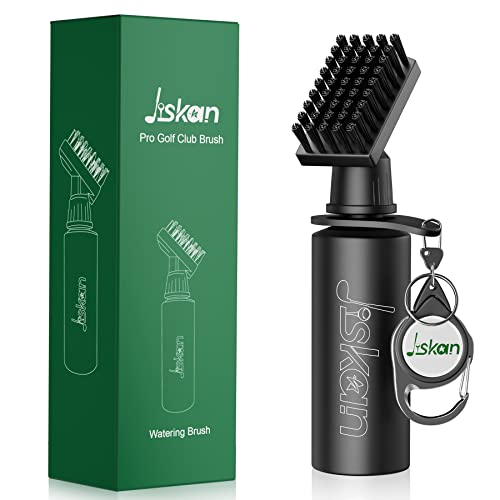 Jiskan Pro Golf Club Brush Cleaner with Retainer Clip and Squeeze Water Bottle 7.5 Inches Holds 4 Ounces of Water, Essentials Golf Accessories for Men, Best Golf Gifts for Men