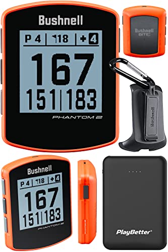 Bushnell Phantom 2 (Neon Orange) GPS Golf Handheld Power Bundle | with PlayBetter Portable Charger | Distance Rangefinder Device | Built-in Magnetic Mount, 38,000+ Courses, Accurate Distances