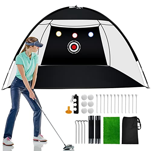 Golf Net, Golf Hitting Aids Nets for Backyard Driving Chipping with 12 Golf Tees, Target Cloth, Golf Ground Pile, Carry Bag, 6 Golf Balls, Backyard Indoor Outdoor