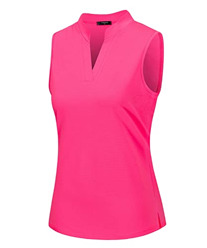 Vidusou Womens Golf Apparel,Tennis Polo Sleeveless Shirts Moisture Wicking Gym Shirts V Neck Lapel Collared Shirts Casual Summer Clothes Rose Red L
