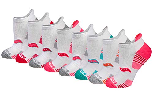 Saucony Women’s Performance Heel Tab Athletic Socks , White Assorted (8 Pairs), Shoe Size: 7.5-10.5