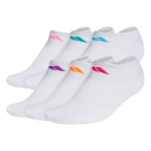 adidas Women’s Athletic Cushioned 6-Pack No Show, White/Shock Pink/Bright Cyan, Medium