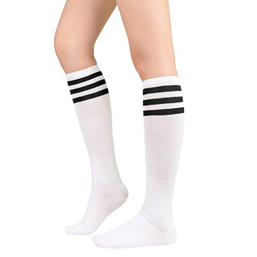 Womens Athletic Socks Outdoor Sport Socks Thigh High Tights Stockings Casual Stripes Tube Socks 1 Pack White Black