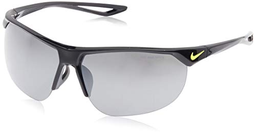 Nike Golf Cross Trainer Sunglasses, Black/Volt Frame, Grey with Silver Flash Lens
