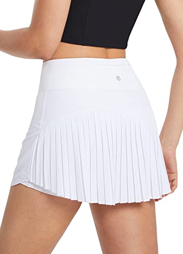 BALEAF Women’s Pleated Tennis Skirts High Waisted Lightweight Athletic Golf Skorts Skirts with Shorts Pockets White Small