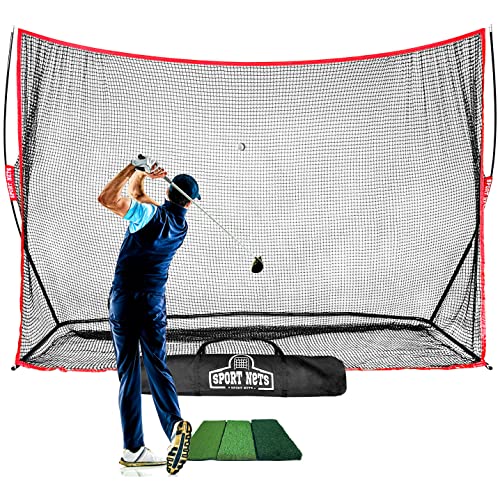 Heavy Duty Golf Net with Hitting Mat Perfect for Indoor or Backyard Golf Driving Range Practice – Golf Hitting Nets Has a Huge 10×7 Hitting Area – Perfect Golf Training Equipment for Any Golfer