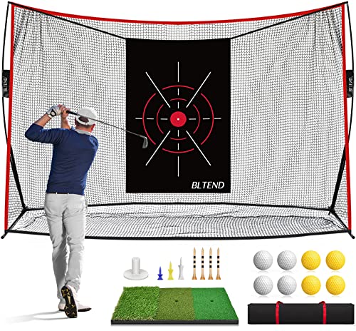 Bltend Heavy Duty Golf Net: 10x7ft Golf Practice Hitting Nets for Backyard Driving with Turf Mat for Outdoor Indoor Use Garage – Golf Driving Chipping Net for Golfing Swing Training with Target