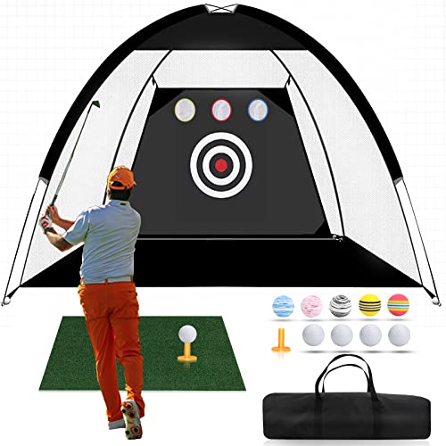 Horyliin Golf Practice Net, 10x7ft Green Golf Hitting Training Aids Nets with Target and Carry Bag for Backyard Driving Chipping