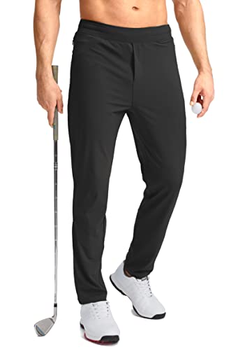 Pudolla Men’s Golf Pants Stretch Sweatpants with Zipper Pockets Slim Fit Work Casual Joggers Pants for Men (Black Large)