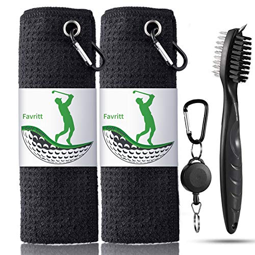 Favritt 3 Pack Golf Towel Golf Club Cleaner Set,Microfiber Fabric Waffle Pattern Towels,Heavy Duty Carabiner Clip (3Pcs)