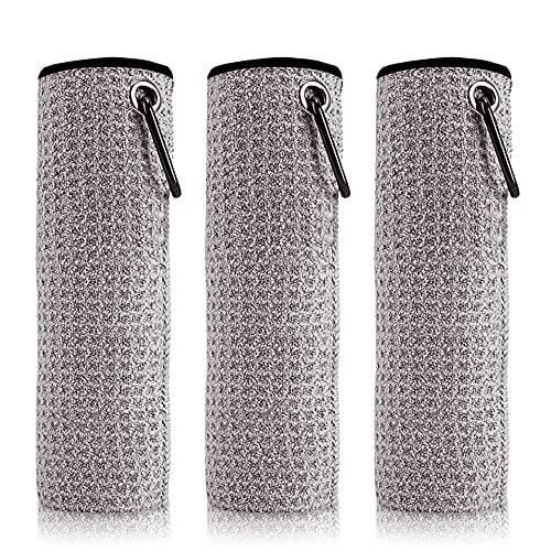 DALLAHASEE 3 Pack Golf Towel, Golf Towels for Golf Bags for Men – Disc Golf Towel with Clip for Men – Waffle Pattern – Machine Washable and Super Absorbent Microfiber Golf Bag Towels, 16 x 16 Inches