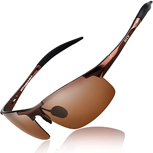 DUCO Mens Sports Polarized Sunglasses UV Protection Sunglasses for Men 8177s(Brown Frame Brown Lens)