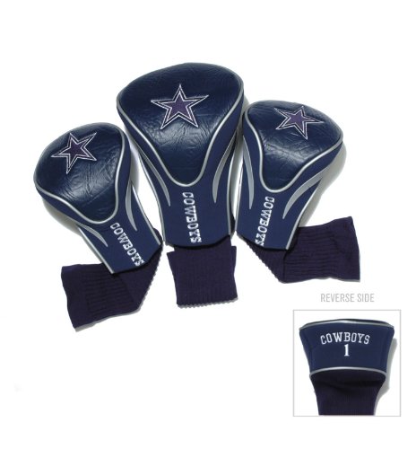 Team Golf NFL Dallas Cowboys Contour Golf Club Headcovers (3 Count), Numbered 1, 3, & X, Fits Oversized Drivers, Utility, Rescue & Fairway Clubs, Velour lined for Extra Club Protection