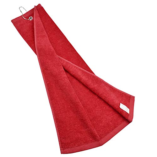 Hauni Golf Towel with Clip Grommet Cotton Terry-Cloth for Golf Bag, 16 x 23.6 Inches Red