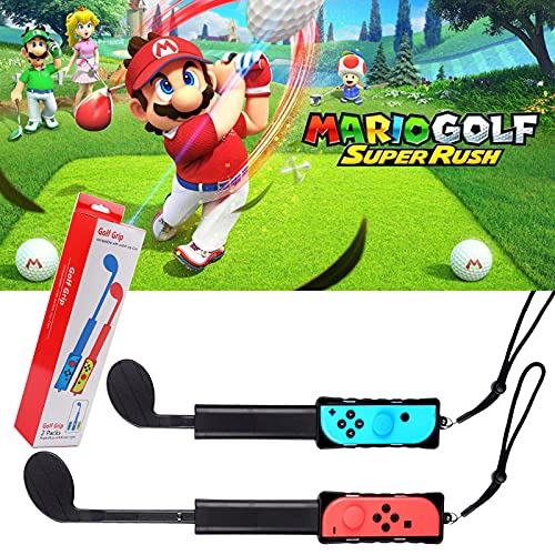 KUNSLUCK Joy-Con Golf Club for Nintendo Switch/Switch OLED, Mario Golf Games Accessories Controller Grip for Mario Golf Super Rush, Black (2 Pack)