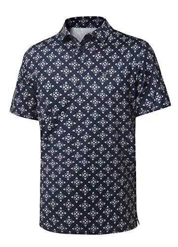 YOVVI Polo Shirts for Men Golf Shirts Short Sleeve Print Moisture-Wicking Performance Sport Tennis T-Shirt, Dark Blue 5XL