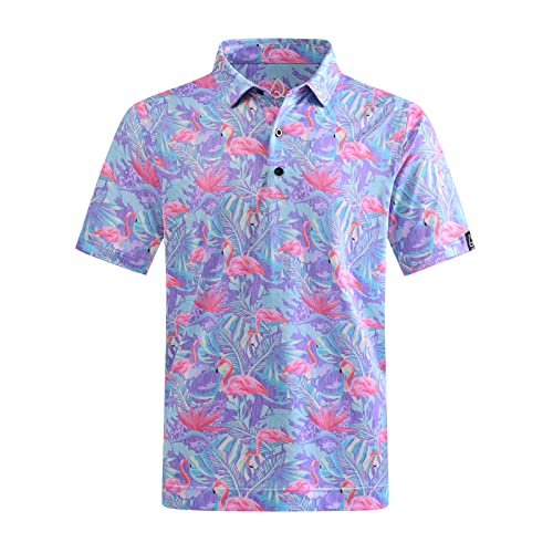 DEOLAX Mens Golf Shirts Hawaiian Performance Moisture Wicking Mens Polo Shirts Fashion Printing Polo Shirts Short Sleeve Dry Fit Polo Shirts for Men Soft Breathable Lightweight Golf Shirts for Men