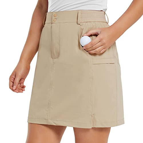 BALEAF Women’s Golf 18″ Skorts Skirts with Pockets UPF 50+ Hiking Skirt Quick Dry Lightweight Outdoor Casual Khaki L