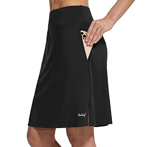 BALEAF Women’s 20″ Knee Length Skorts Skirts Athletic Modest Long Golf Casual Skirt Zipper Pocket UV Protection Black M