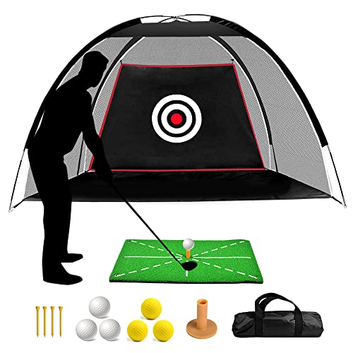 ASENVER Black Golf Practice Net Set Golf Nets for Backyard Driving Golf Net with Hitting Mat Target Cloth and Carrying Bag (Golf Net 6.6×4.4 FT)