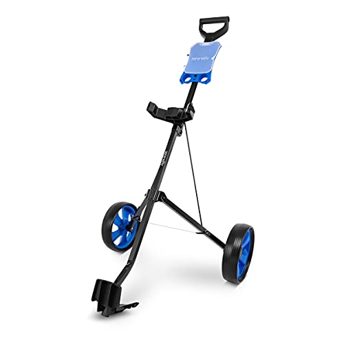 SereneLife 2-Wheel Golf Push Cart – Lightweight Folding Walking Roller Trolley Bag Storage, Upper & Lower Bracket w/Elastic Strap, Foam Handle Grip, Scorecard Holder, 9.5″ Rear Wheels, 33Lb Max Load