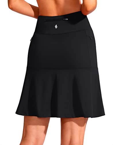 SANTINY 19″ Golf Skorts Skirts for Women Zipper Pockets Knee Length Skort Women’s High Waist Athletic Tennis Skirt (Black_M)