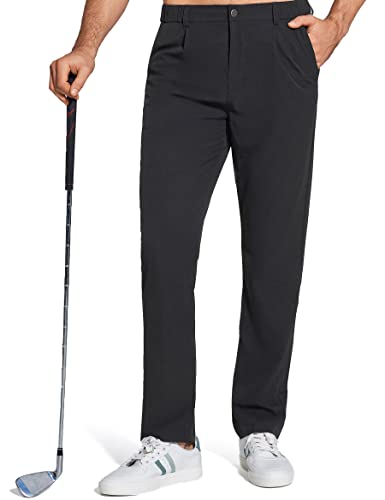 ZUTY Men’s Lightweight Golf Pants Waterproof Breathable Hiking Casual Slim Fit Outdoor Pants with 5 Pockets Black 36