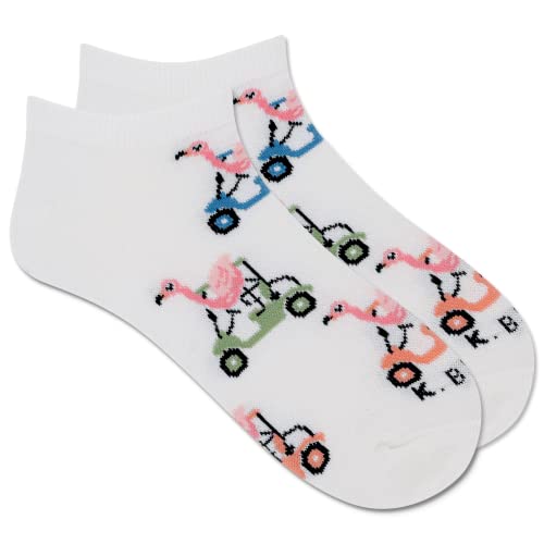 K. Bell Ladies Flamingo Golf Carts Low C Sock 1 pair per pack, White, Women’s shoe size 4-10