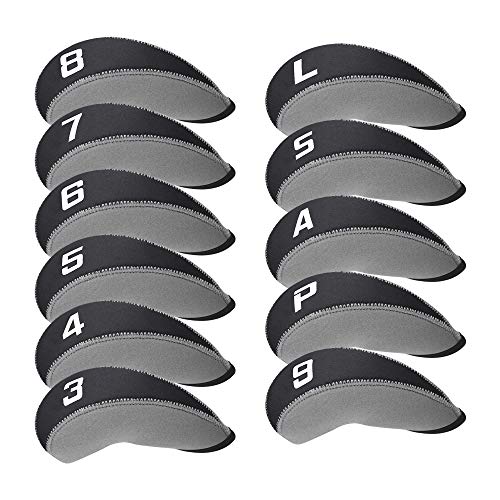 LZFAN 11Pcs Golf Club Covers for Irons Covers for Golf Clubs Neoprene Club Head Covers Golf Club Protector Gray