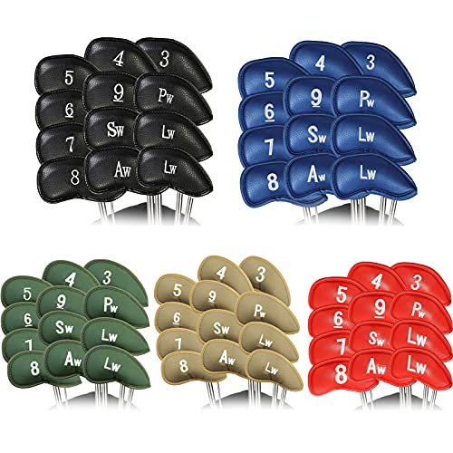 Golf Iron Head Covers 12 Pcs/Set Synthetic Leather Value Pack Deluxe Headcovers Fit All Brands Blue Red Black Green Brown for Men Women (Black)