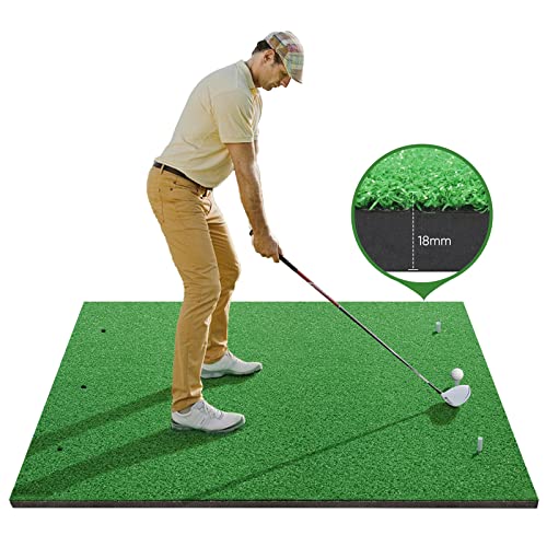 Golf Training Mat, 5x4ft Thickening Golf Hitting Mat, Home Golf Turf Practice Mats for Indoor & Outdoor, Golf Chipping Game Training Aids with Rubber Tees – Gifts for Men/Golf Lovers/Beginner