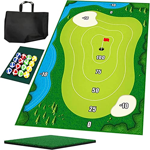 Chipping Golf Game Mat, Golf Game Mat Indoor Stick Chip Game with 16 Golf Balls, Golf Hitting Mats Games for Adults and Family Kids, Golf Set Mat Backyard Games Indoor Outdoor Play Toys (48*71 Inch)