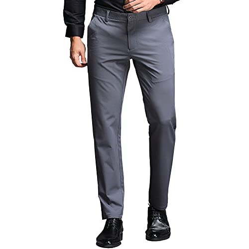 YND Men’s High Stretch Golf Pants, Slim-Fit Flat Front Outdoor Ice Silk Pants of Lightweight Deep Grey