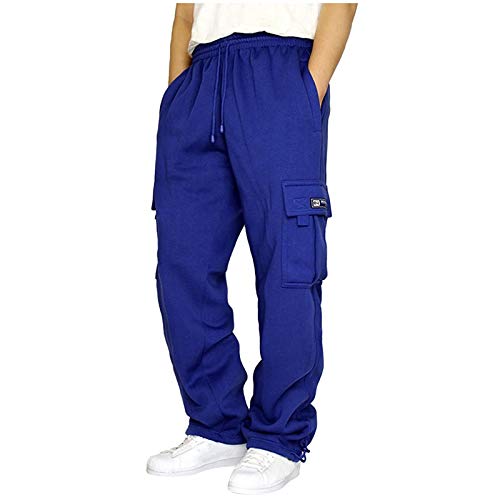 GDJGTA Men Sweatpants Sport Pants Rope Loosening Waist Solid Color Loose Sports Men’s Pocket Workout Running Tights Trousers