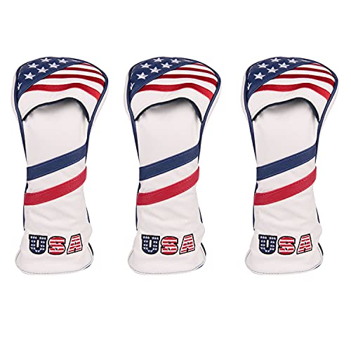 Golf Builder 3pcs/Set USA Stars and Stripes Golf Club Hybrid Head Covers Utility UT Covers with Adjustable Number Tag