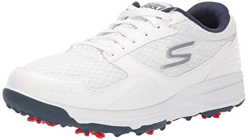 Skechers Men’s Torque Sport Fairway Relaxed Fit Spiked Golf Shoe, White/Navy, 10.5