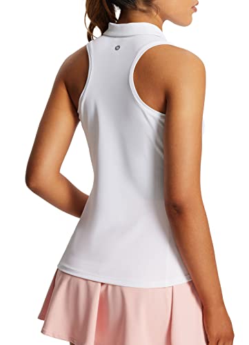 BALEAF Women’s Sleeveless Golf Shirts Tank Tops Polo Racerback Tennis with Collar UPF 50+ Quick Dry-White-L