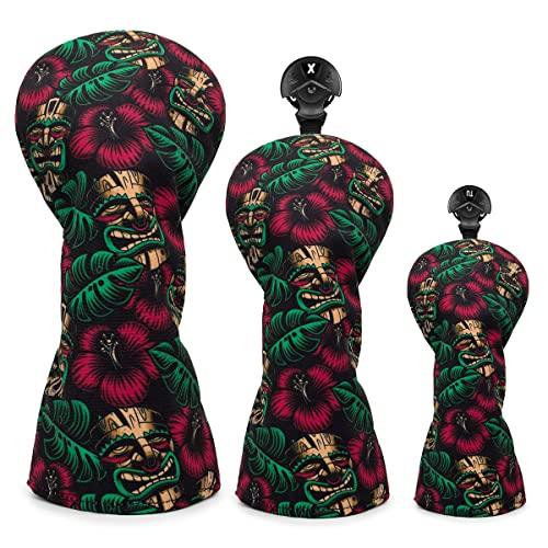 Golf Club Headcover 3 Wood Headcover Waterproof Cloth Head Covers 3 Pack (Flower Skull)